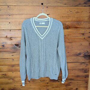 Hollister Grey V-Neck Knit Pullover Sweater White Line Accents Women's Size S